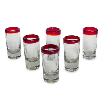 Hand-Blown Red Rim Shot Glass - Set of 6