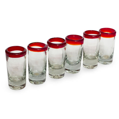 Hand-Blown Red Rim Shot Glass - Set of 6