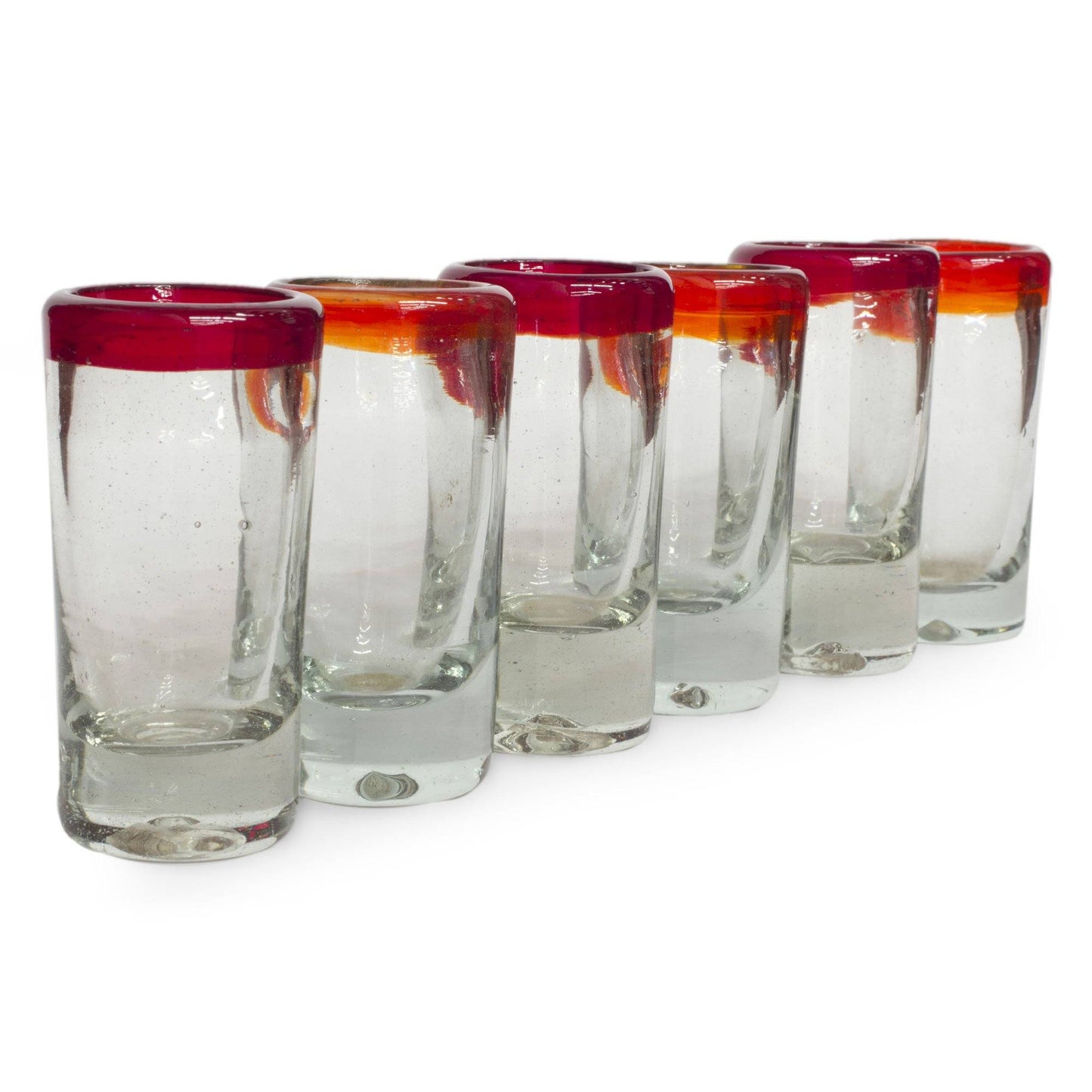 Hand-Blown Red Rim Shot Glass - Set of 6