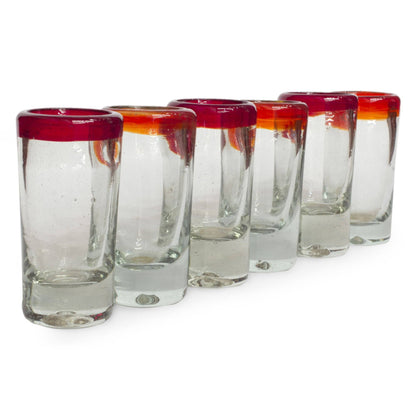 Hand-Blown Red Rim Shot Glass - Set of 6