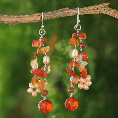 NOVICA - Pearl & Carnelian Beaded Earrings