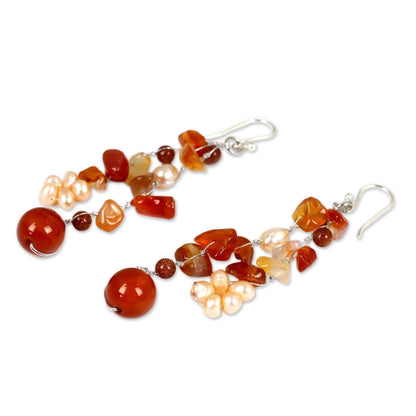 NOVICA - Pearl & Carnelian Beaded Earrings