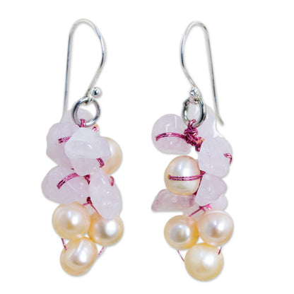 Pink Bouquet Dyed Peach Pearl Cluster Earrings