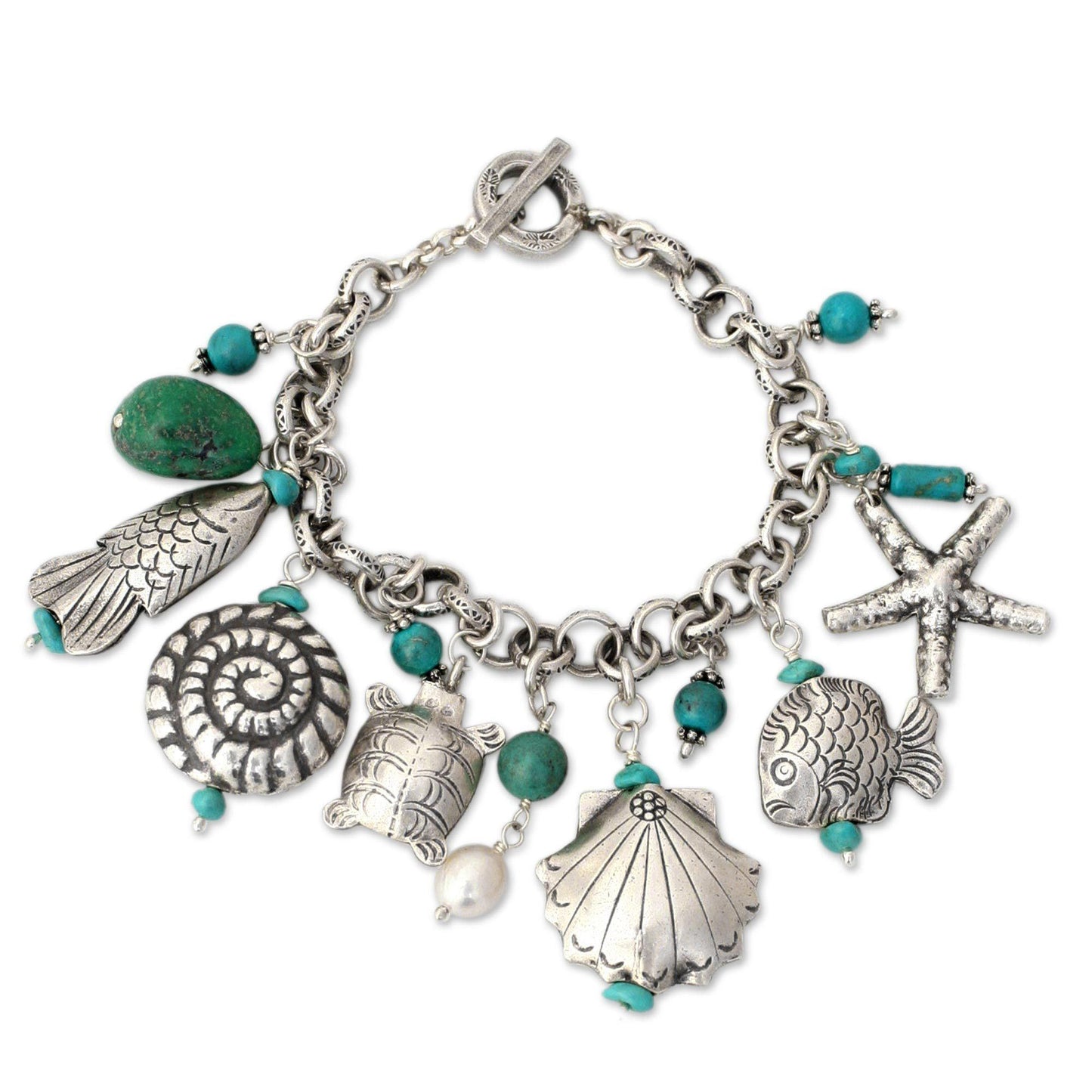 Open Sea Turquoise & Pearl Charm Bracelet