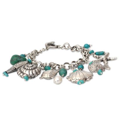 Open Sea Turquoise & Pearl Charm Bracelet