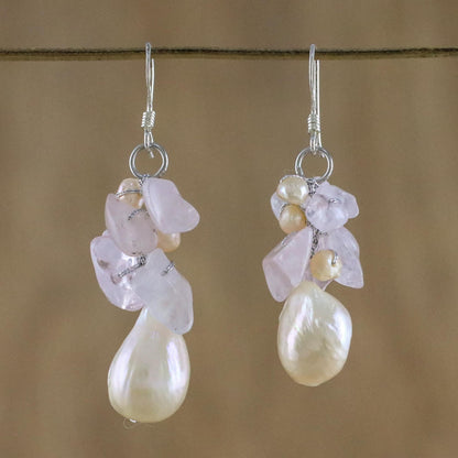 Cloud Bouquet Rose Quartz and Pearl Beaded Earrings