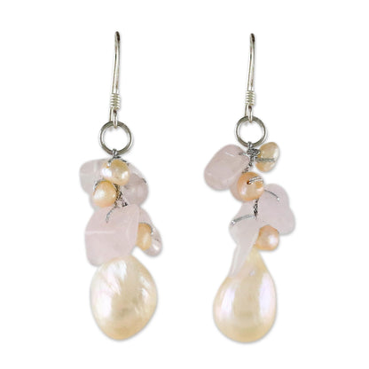 Cloud Bouquet Rose Quartz and Pearl Beaded Earrings