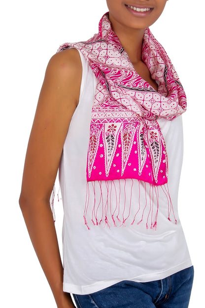 Pink Fantasy Silk Batik Scarf