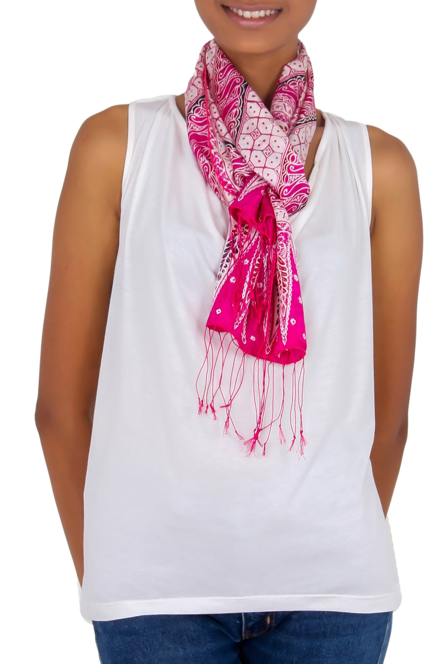 Pink Fantasy Silk Batik Scarf