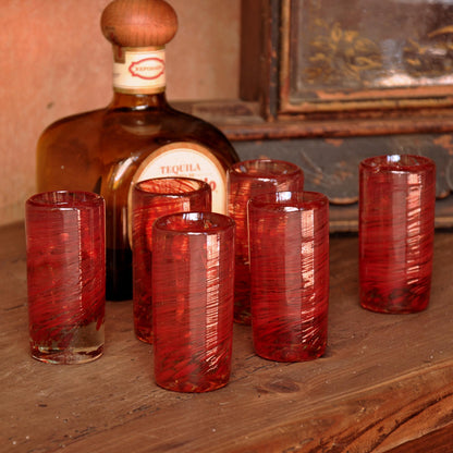 Ripe Ruby Swirl Recycled Glass Shot Glasses