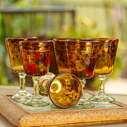 Tortoise Shell Fair Trade Handblown Wine Glasses Set of 6 Mexico