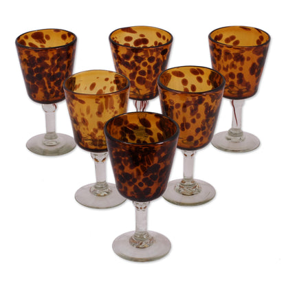 Tortoise Shell Fair Trade Handblown Wine Glasses Set of 6 Mexico