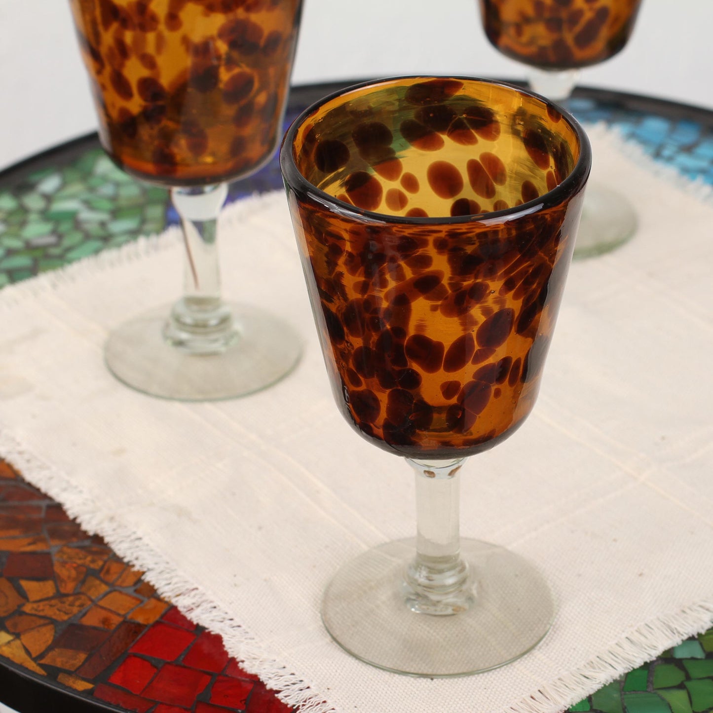 Tortoise Shell Fair Trade Handblown Wine Glasses Set of 6 Mexico