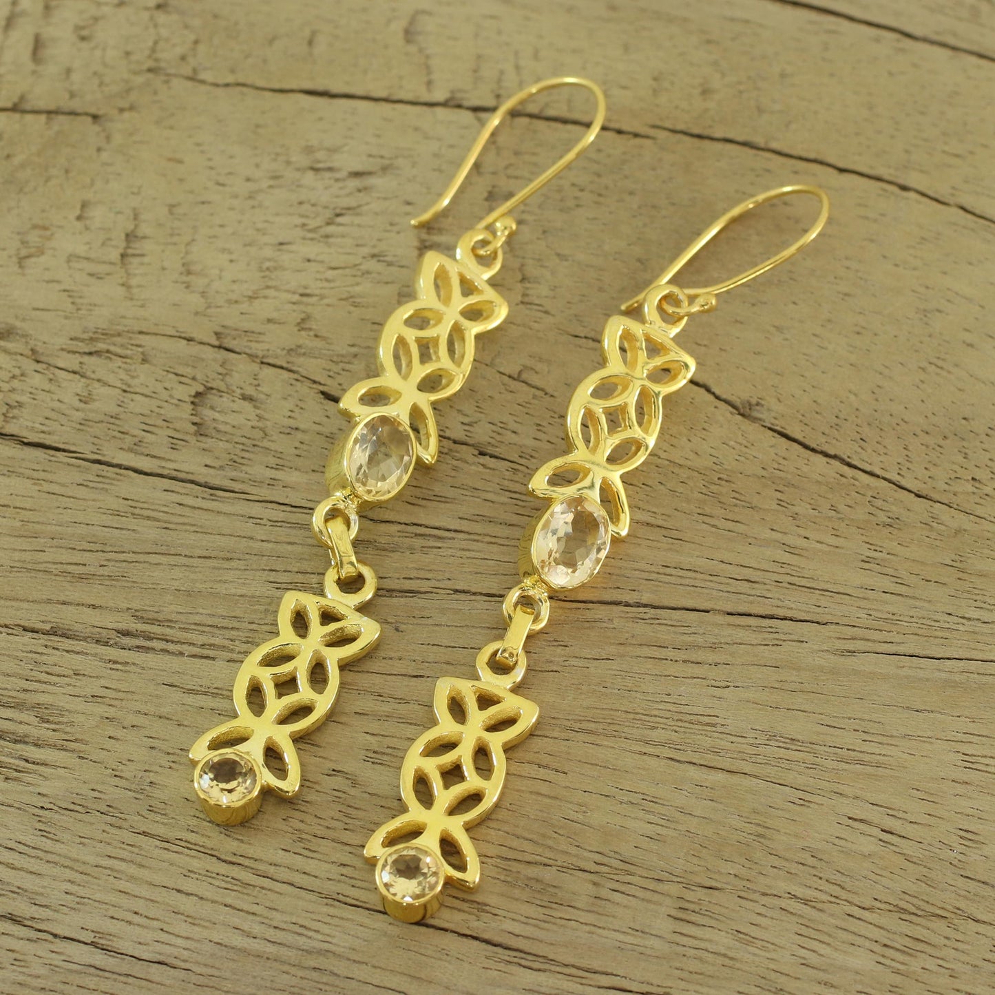 Sunny Ribbons Gold Vermeil and Citrine Earrings from India Jewelry