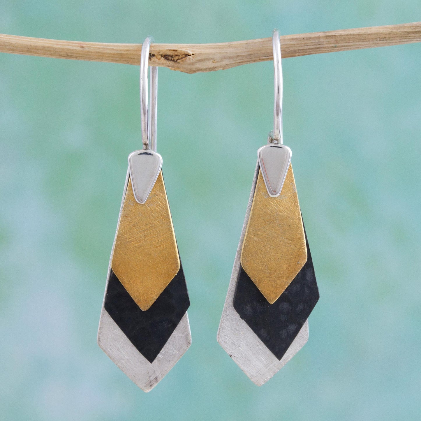 Geometrical Riddles Modern Gold Accent Dangle Earrings