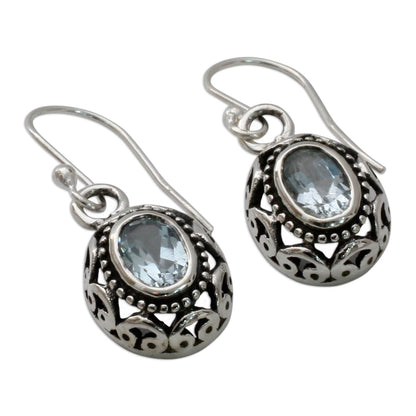 Surreal Blue Topaz Earrings Sterling Silver Jewelry from India