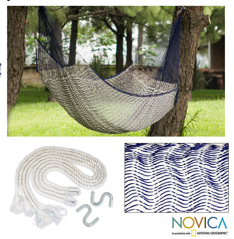 Ocean Waves Single Person Nylon Rope Hammock