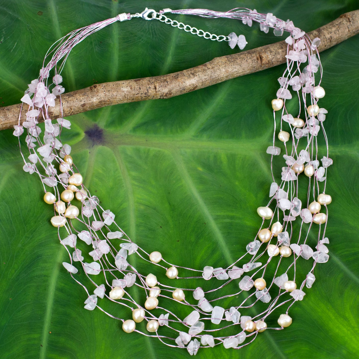 Cascade Rose Quartz & Pearl Beaded Necklace