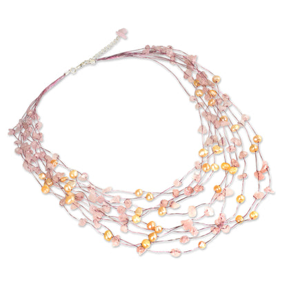 Cascade Rose Quartz & Pearl Beaded Necklace