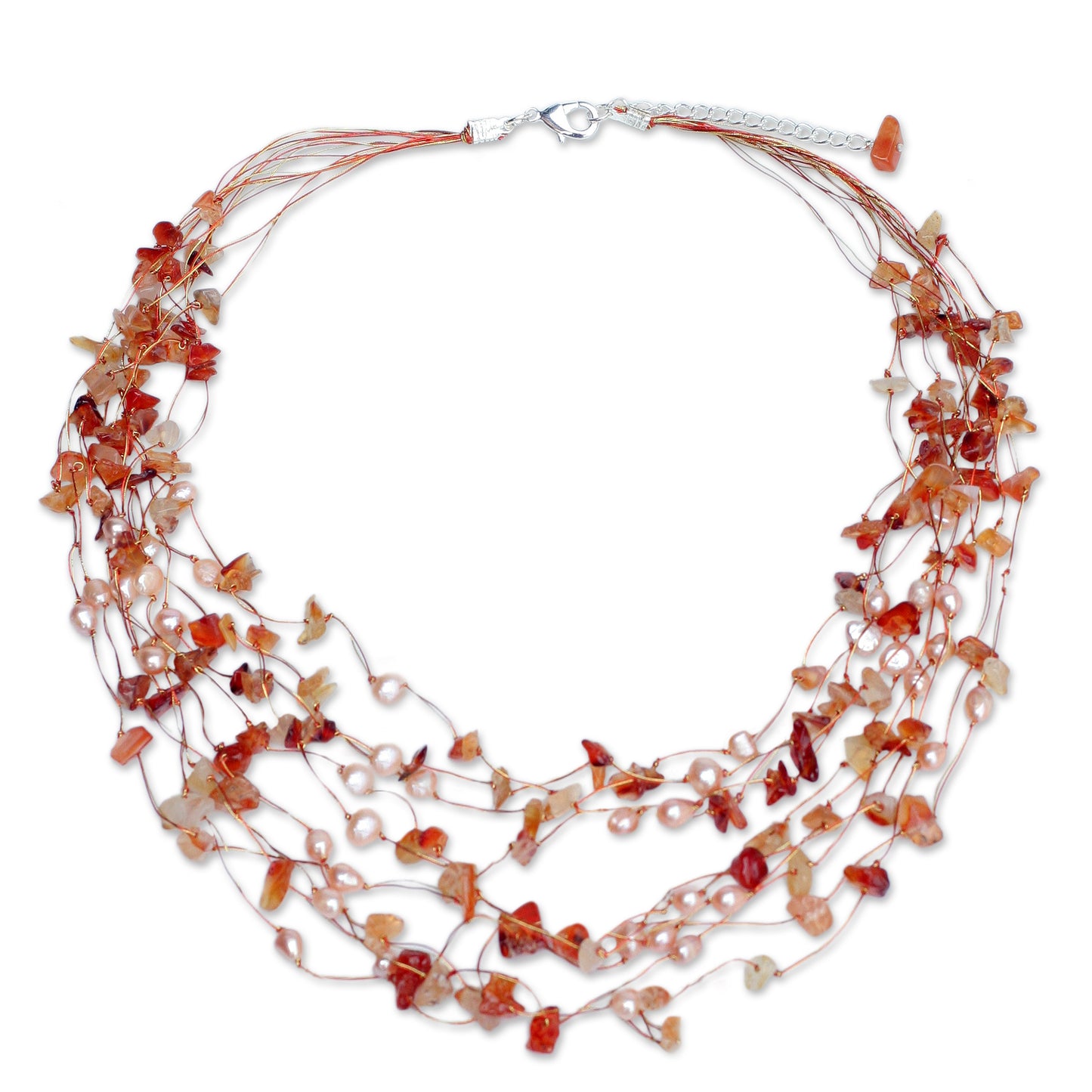 Warm Shower Pearl & Carnelian Beaded Necklace