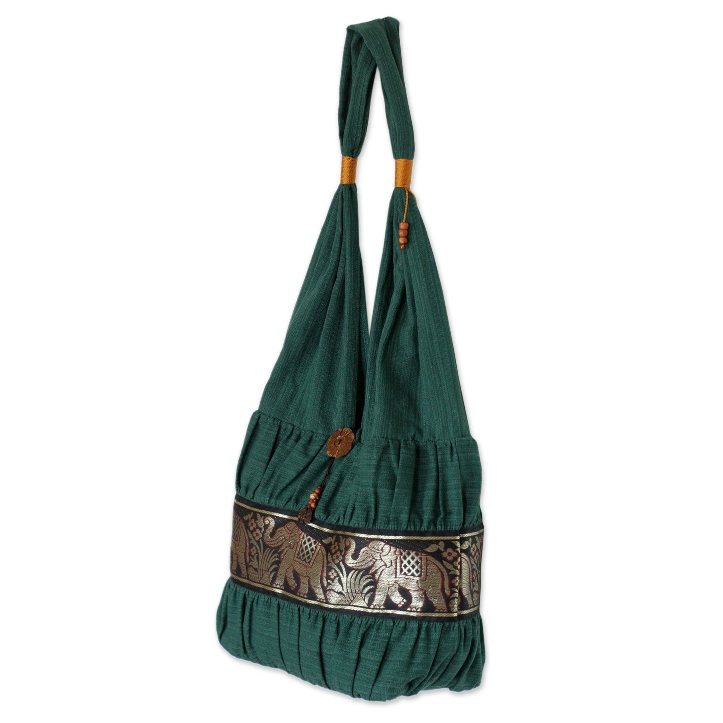 NOVICA - Emerald Thai Elephant Cotton Shoulder Bag