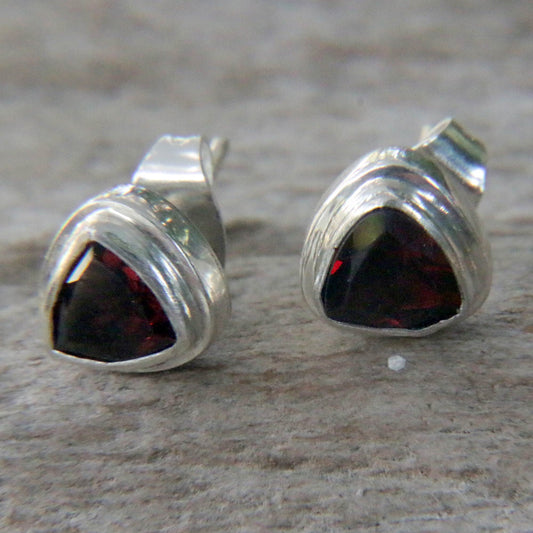 Crimson Trinity Sterling Silver Garnet Stud Earrings