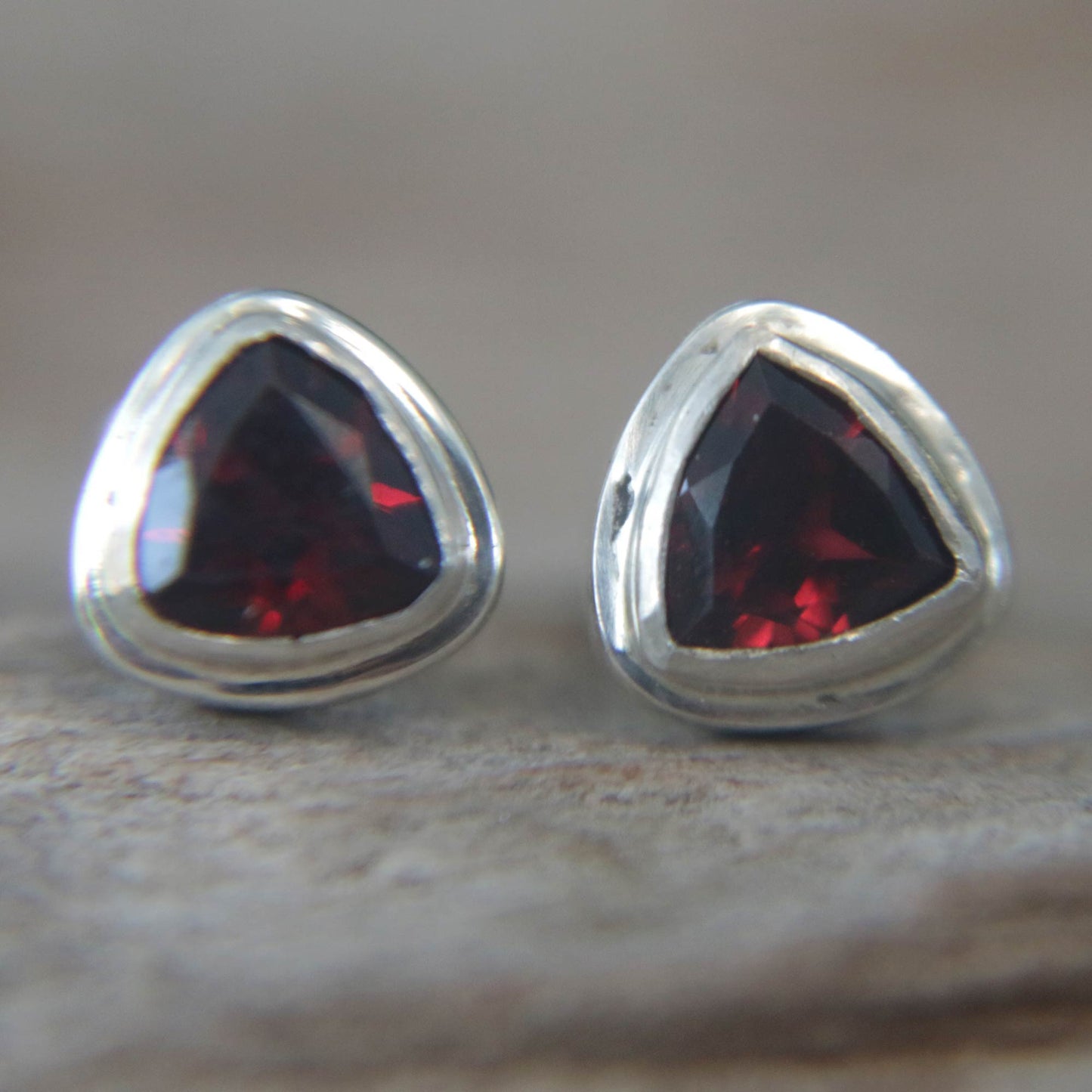 Crimson Trinity Sterling Silver Garnet Stud Earrings