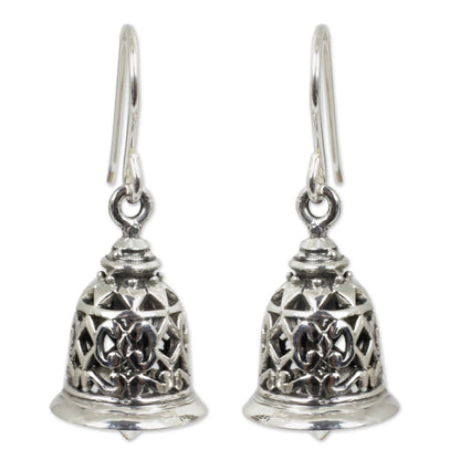 Temple Bell Silver Bell Shaped Dangle Hook Earrings