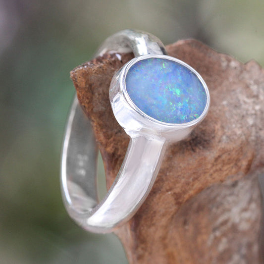 Intensity Sky Blue Opal Sterling Silver Ring