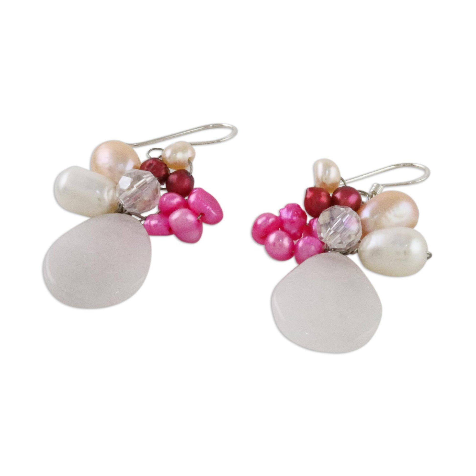 NOVICA - Rose Quartz & Pearl Beaded Earrings