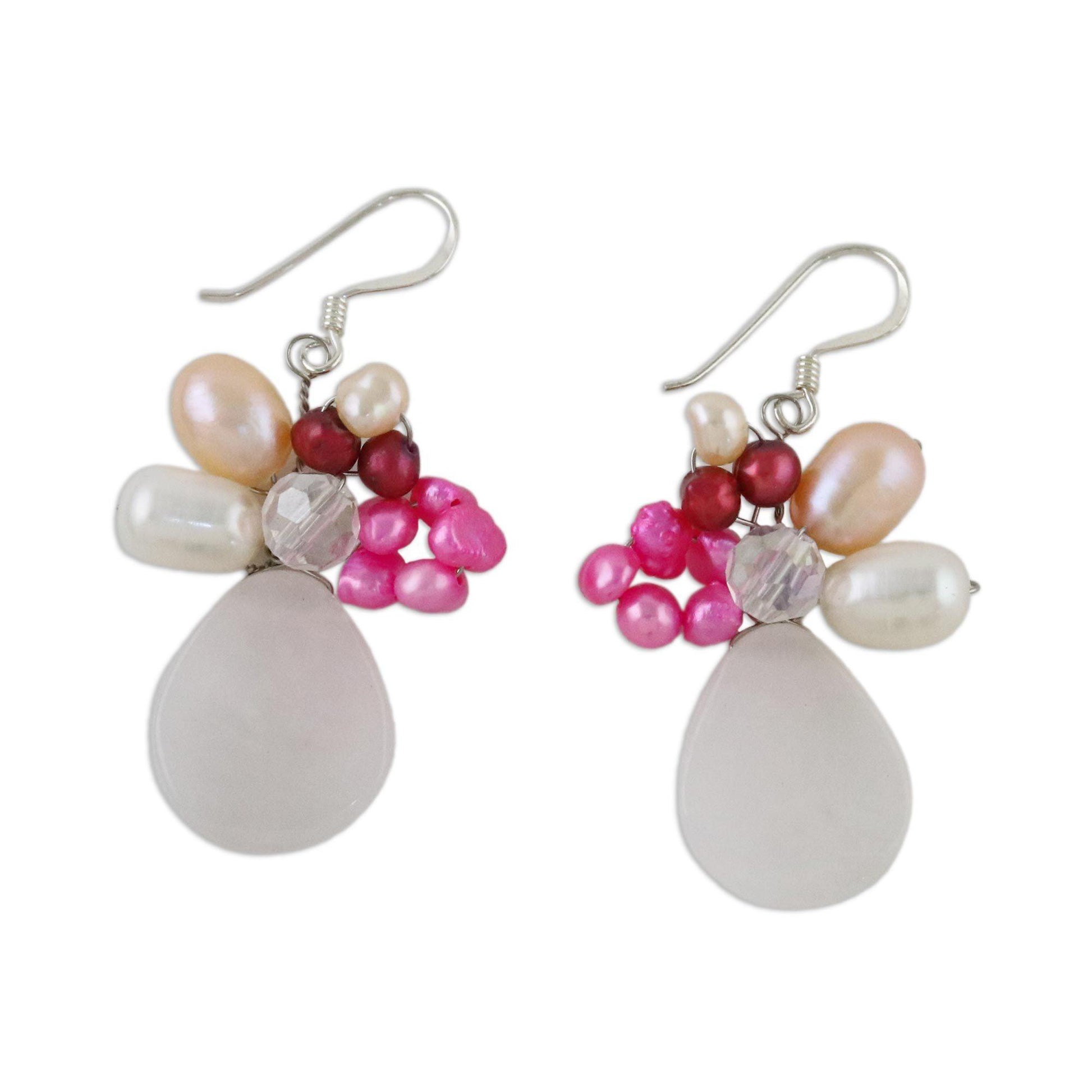 NOVICA - Rose Quartz & Pearl Beaded Earrings