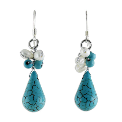 Tropic Blue Pearls & Silver Cluster Earrings