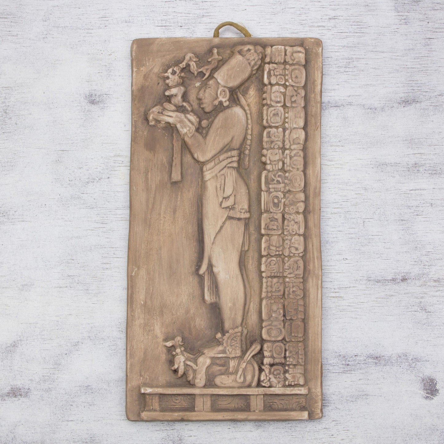 Maya Priest Offerings in Grey Ceramic Plaque