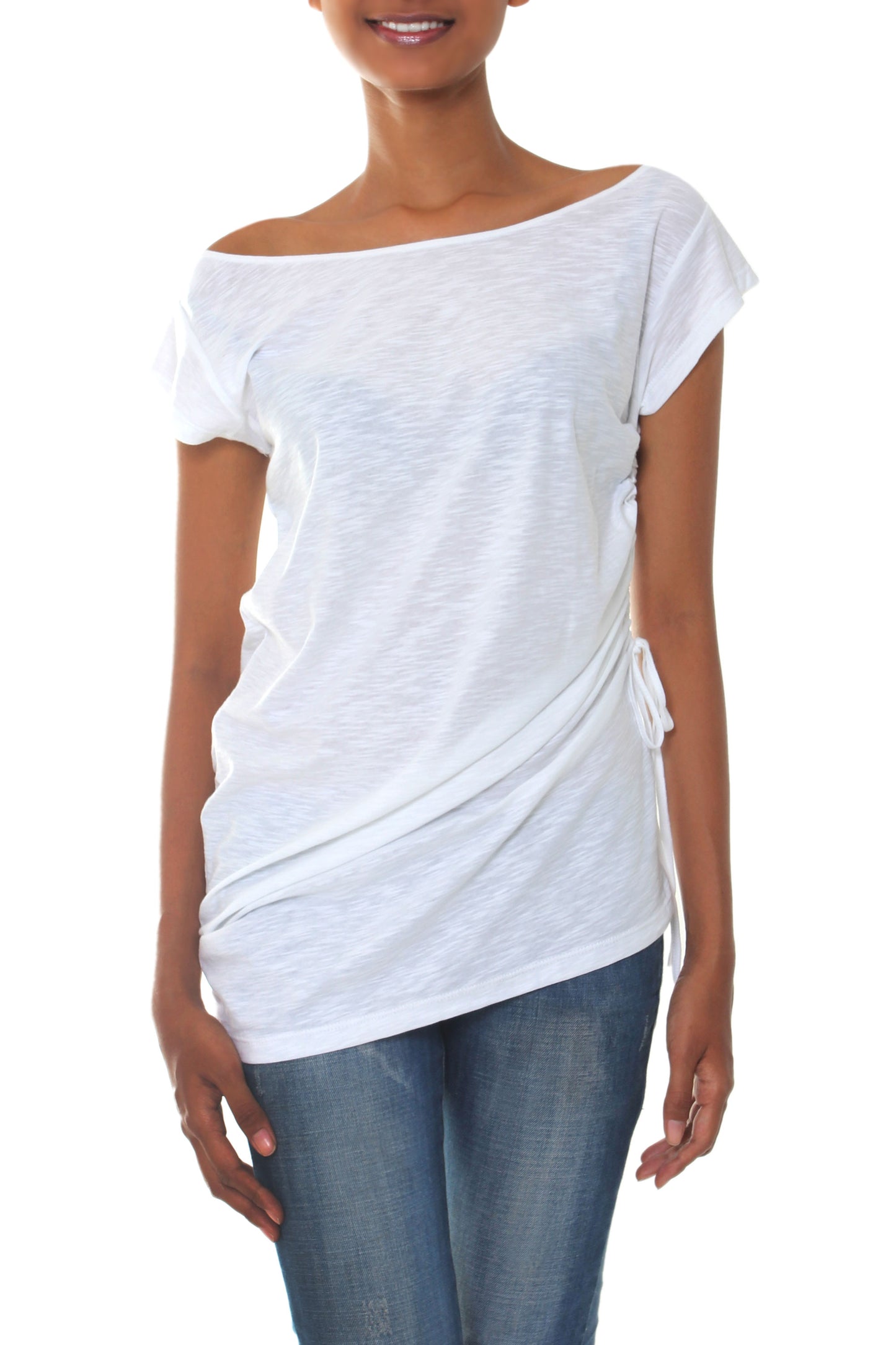 Side Cinch White Cotton Tunic