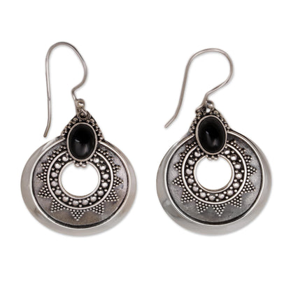 Onyx & Sterling Silver Medallion Earrings