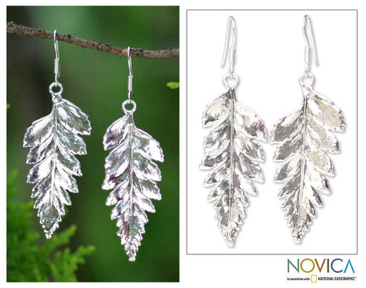 Fern Love Silver Plated Natural Fern Dangle Earrings