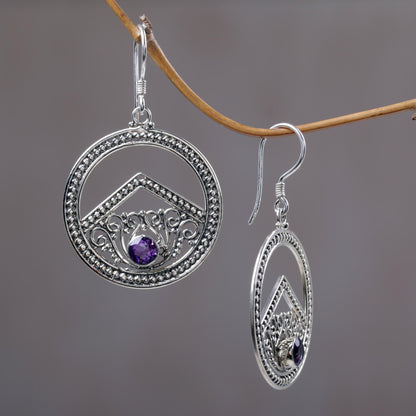 Balinese Moon Amethyst dangle earrings