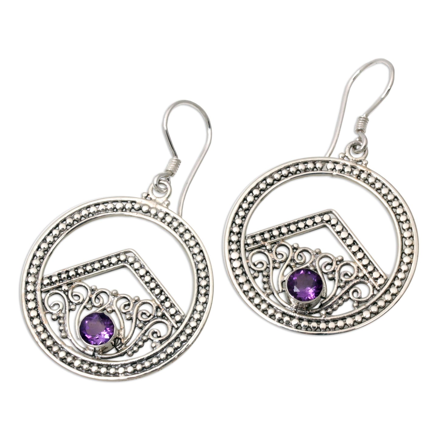 Balinese Moon Amethyst dangle earrings