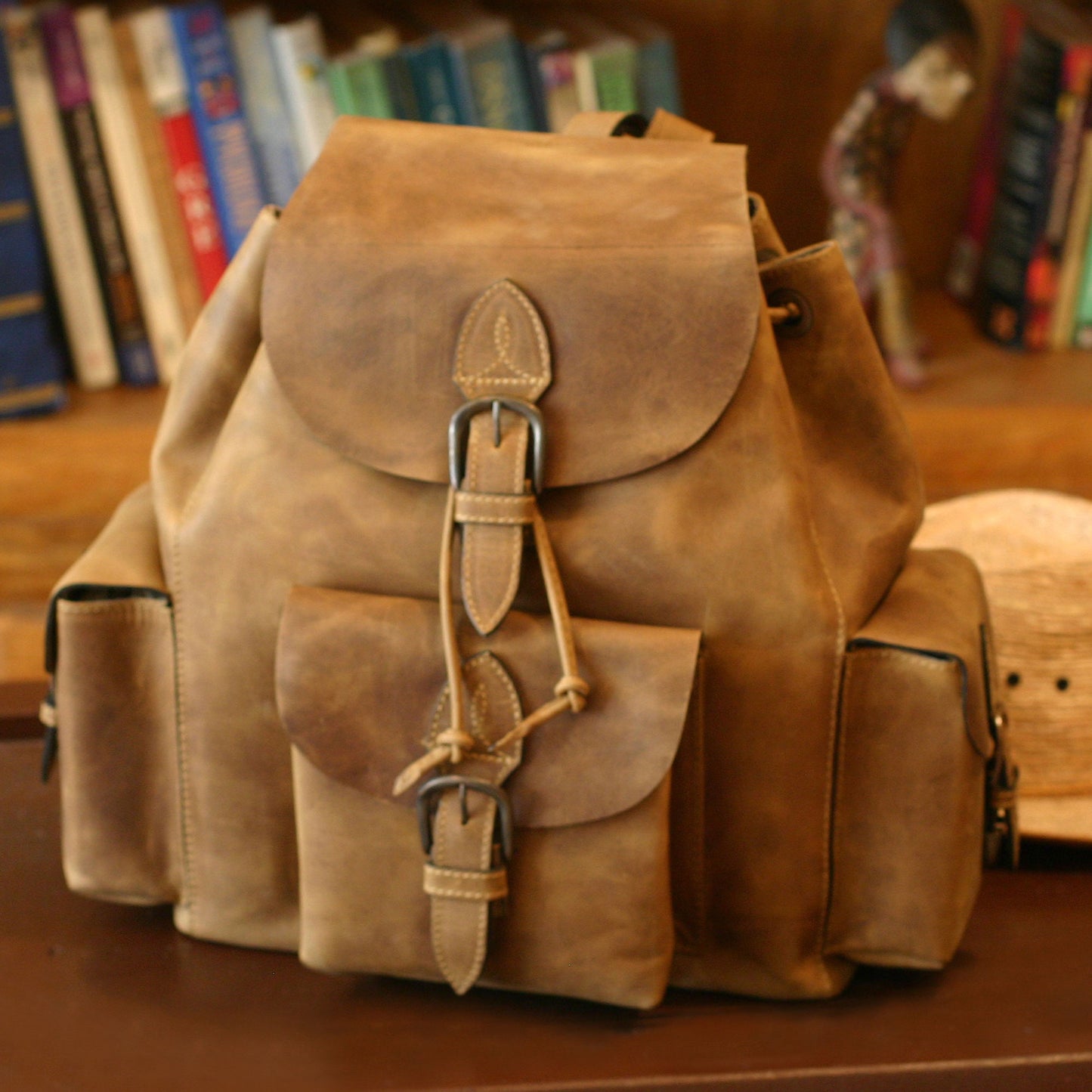 Weathered in Honey Brown Hand Crafted Leather Backpack from Mexico