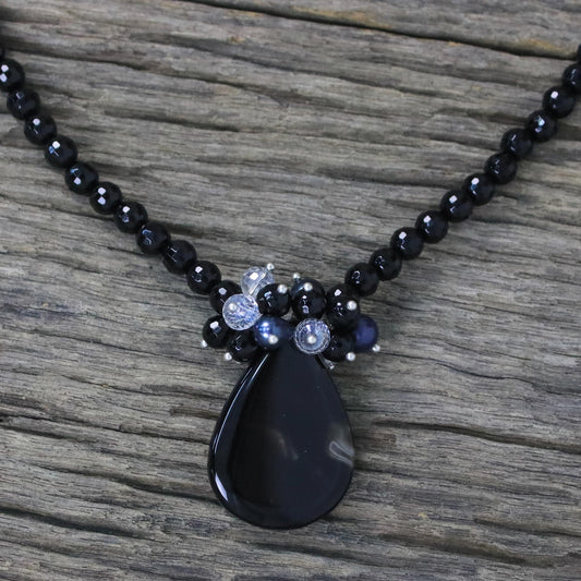 In Dreams Dyed Pearl with Chalcedony & Onyx Pendant Necklace