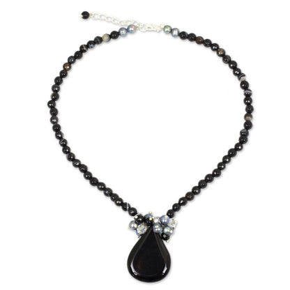 In Dreams Dyed Pearl with Chalcedony & Onyx Pendant Necklace