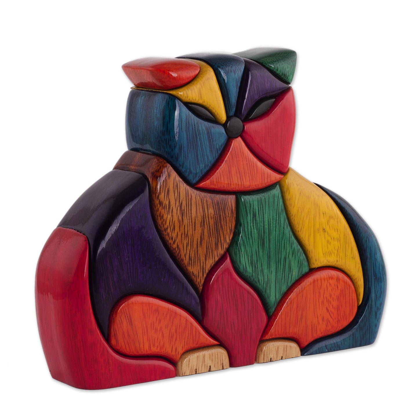Patchwork Cat Multicolor Ishpingo Wood Sculpture