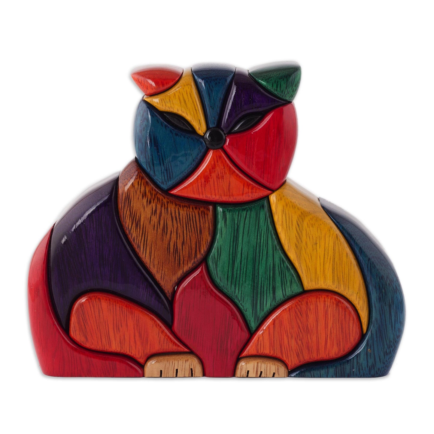 Patchwork Cat Multicolor Ishpingo Wood Sculpture