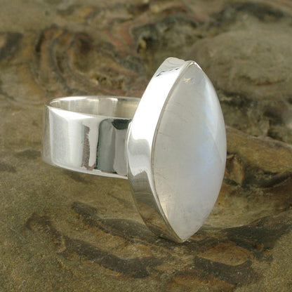 Asymmetry Hand Made Modern Sterling Silver and Moonstone Ring