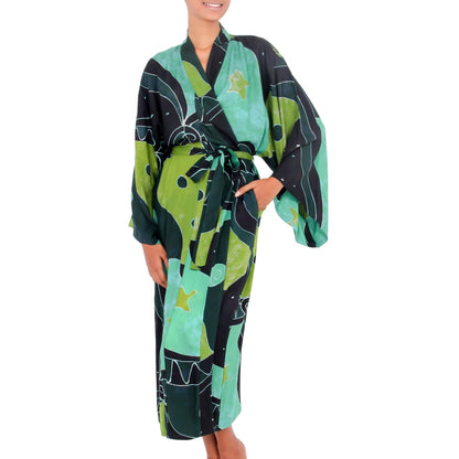 Green & Black Batik Robe