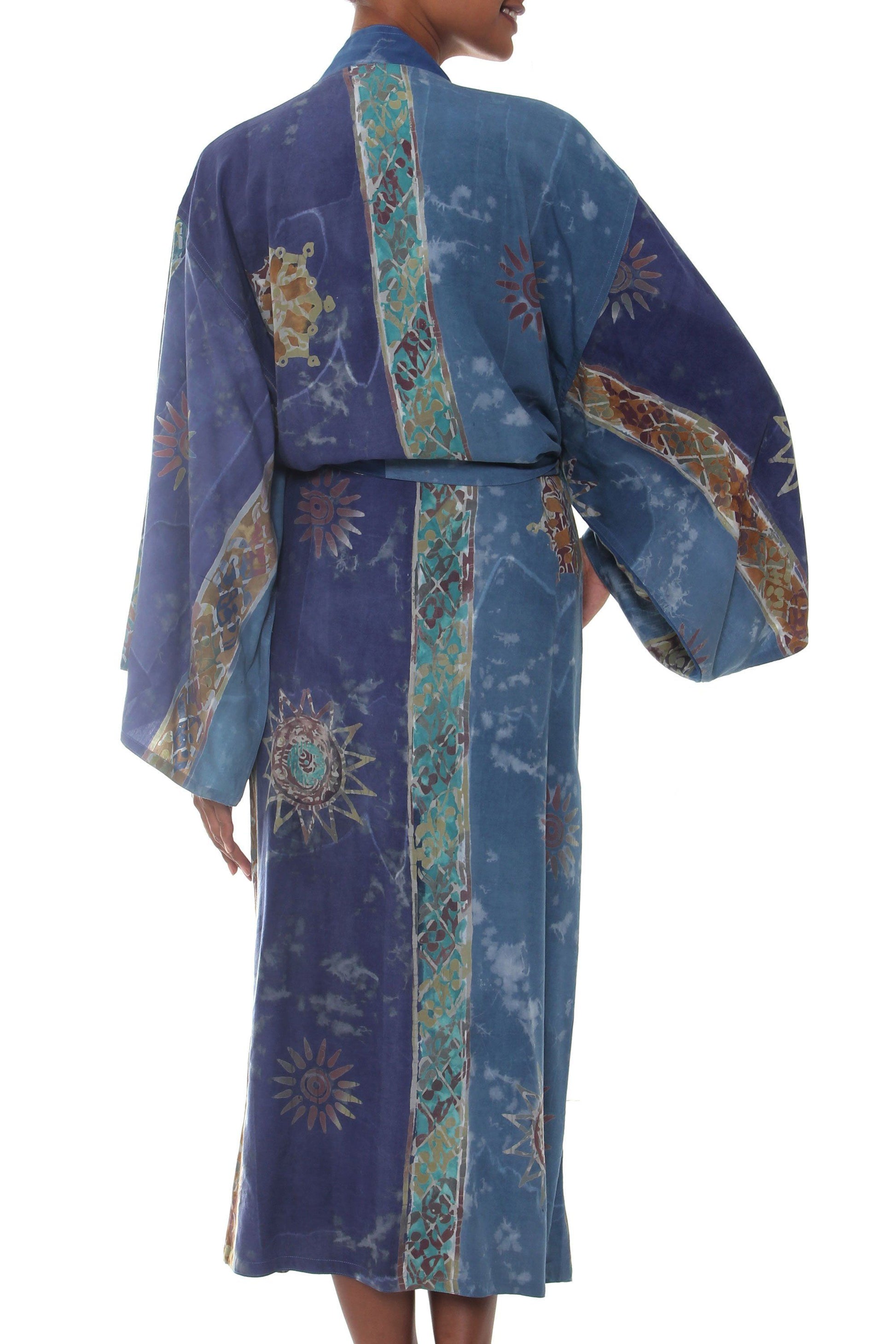 Good Times Robe NOVICA Handpainted Blue Batik Long Robe | GreaterGood