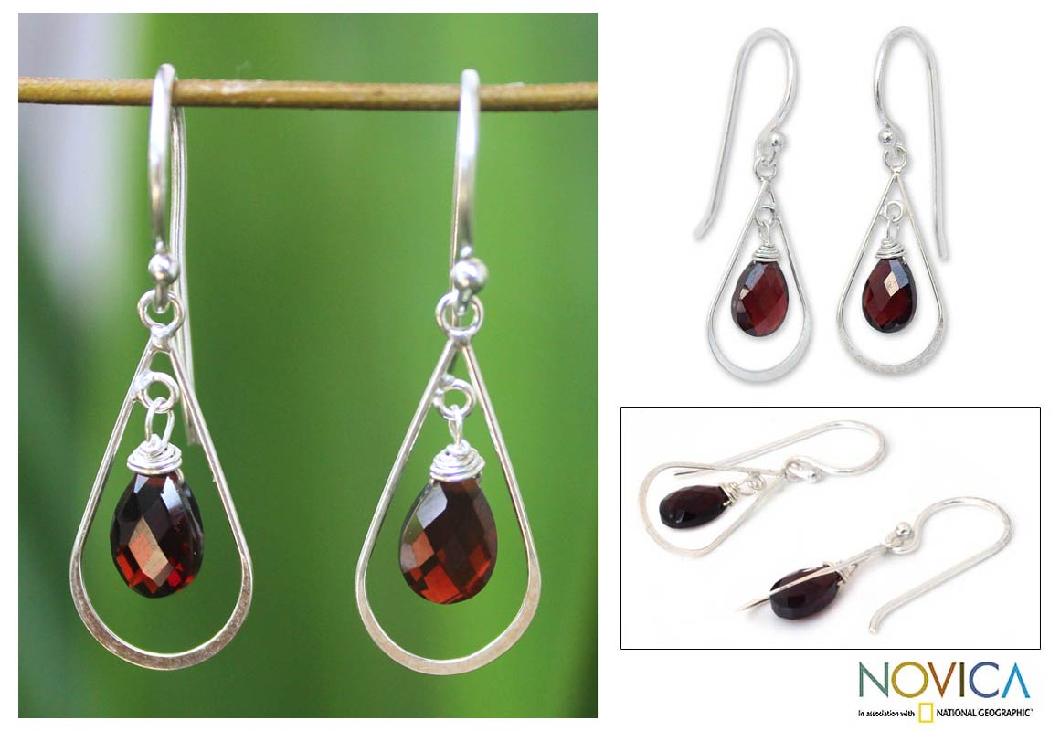 Precious Garnet Sterling Silver Earrings