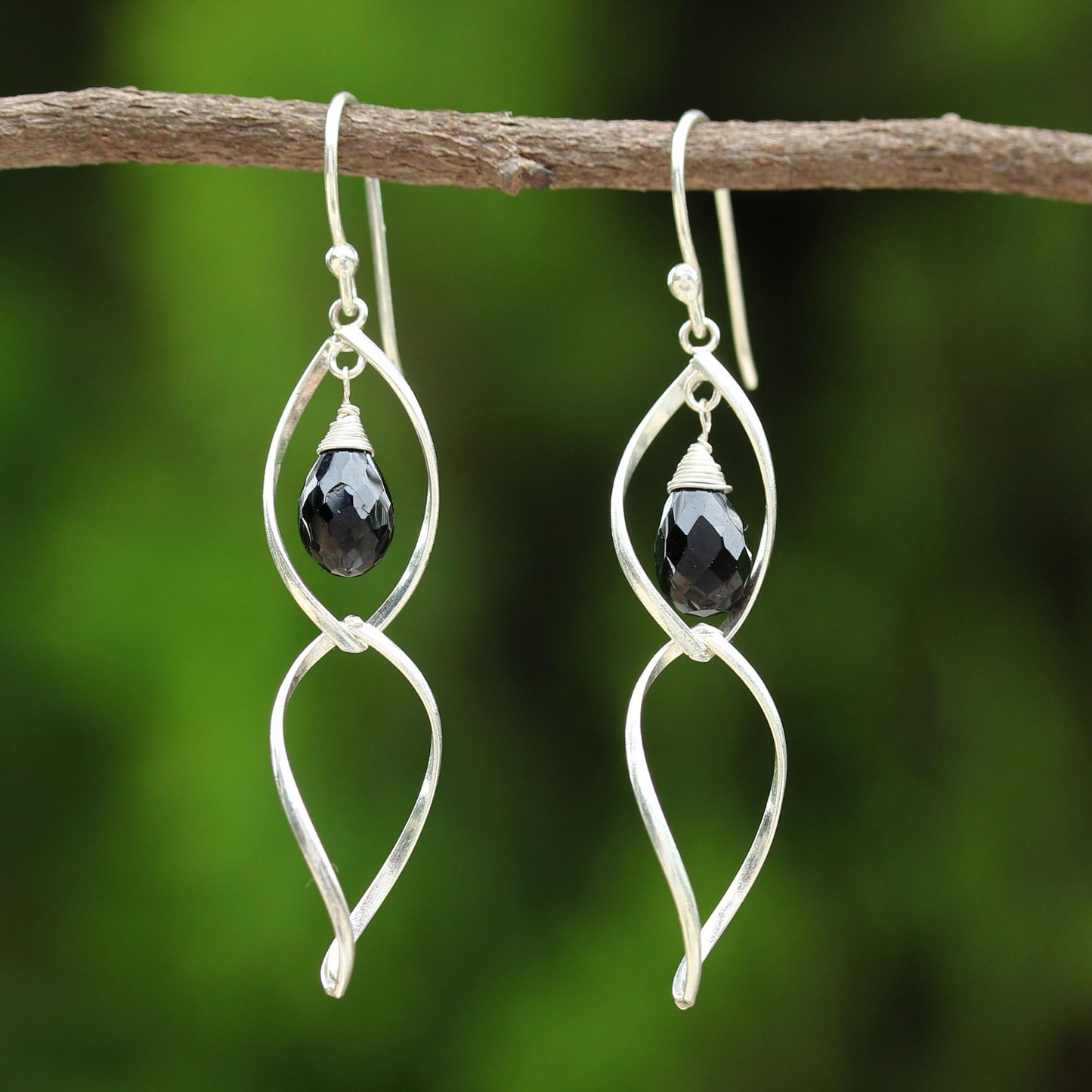 Dancer Sterling Silver and Onyx Dangle Earrings