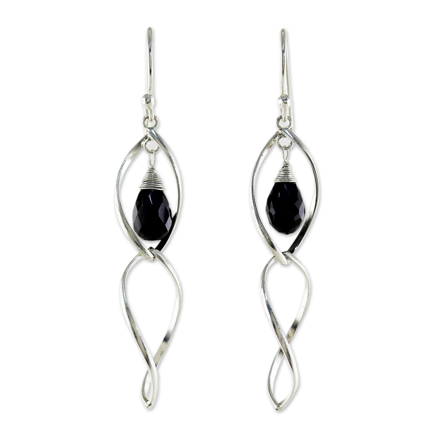 Dancer Sterling Silver and Onyx Dangle Earrings