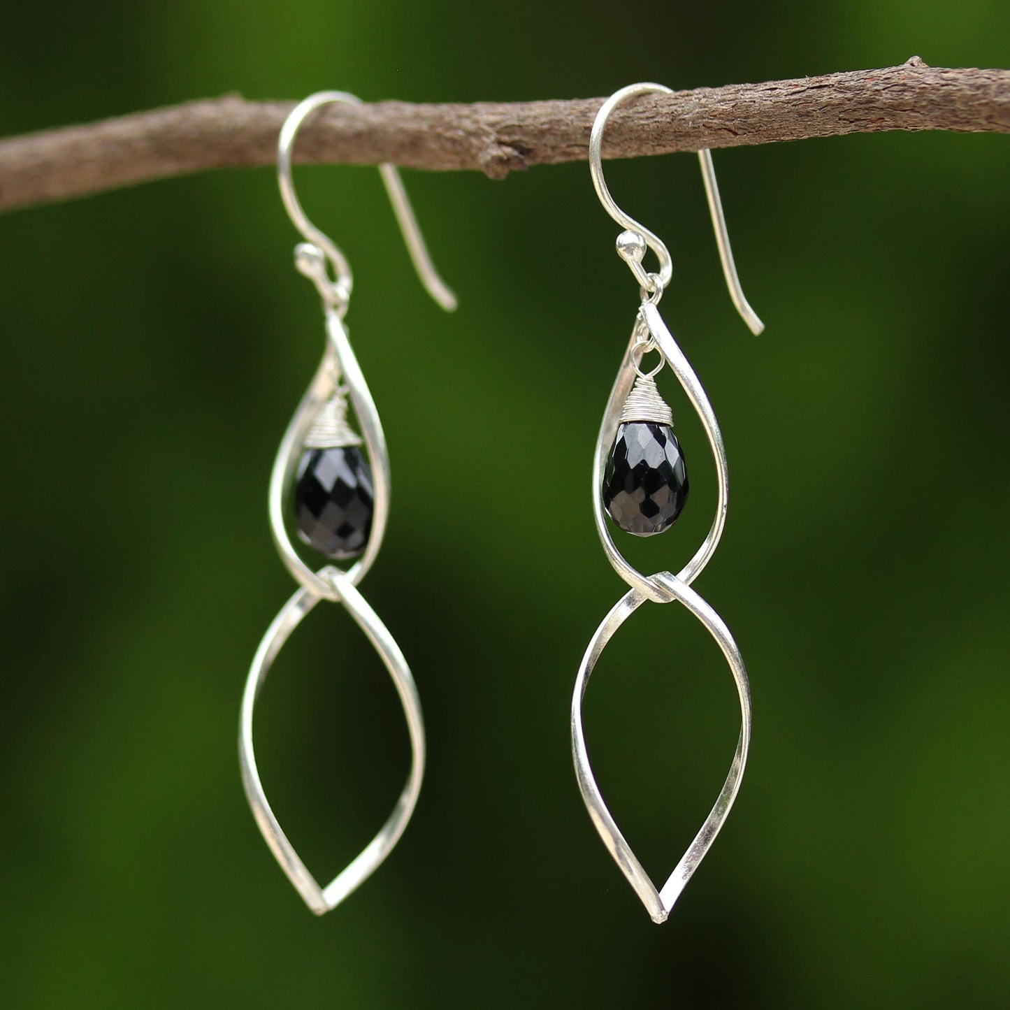 Dancer Sterling Silver and Onyx Dangle Earrings